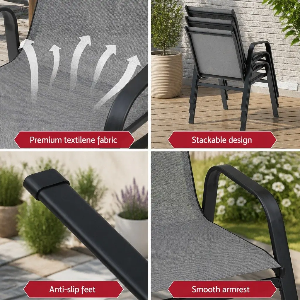 Stackable Outdoor Dining Chairs Grey Patio Lounge Furniture Garden Set of 4