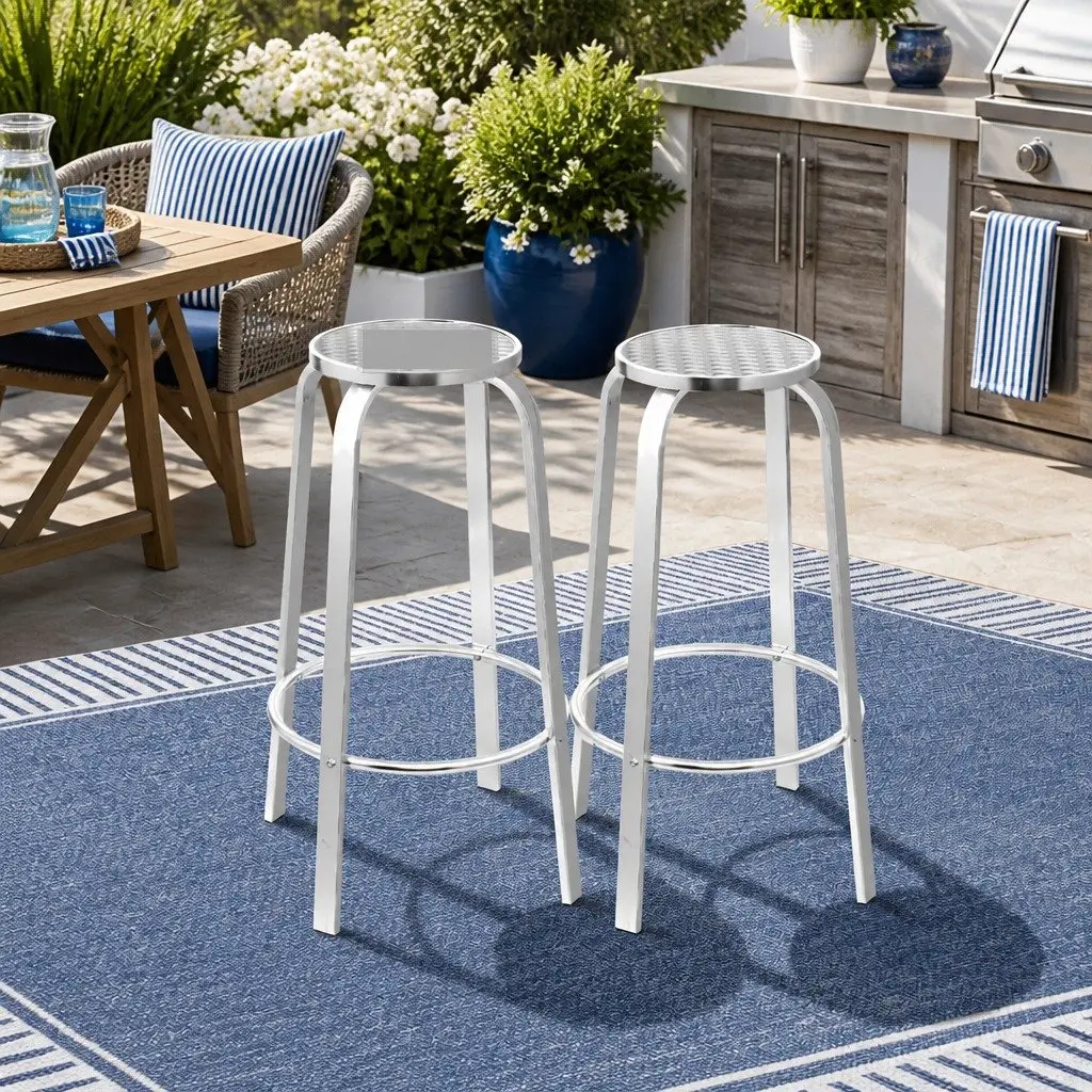 Outdoor Bar Stools Silver Aluminum 82cm Height Set of 2