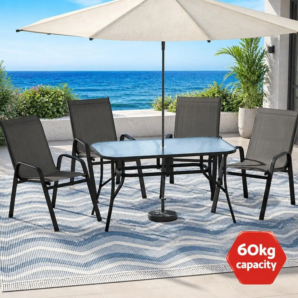 Outdoor Dining Set 5 Piece Patio Table Chairs Garden Furniture Stackable Grey