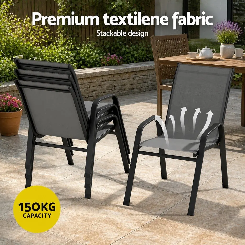 Outdoor Dining Set 5 Piece Patio Table Chairs Garden Furniture Stackable Grey