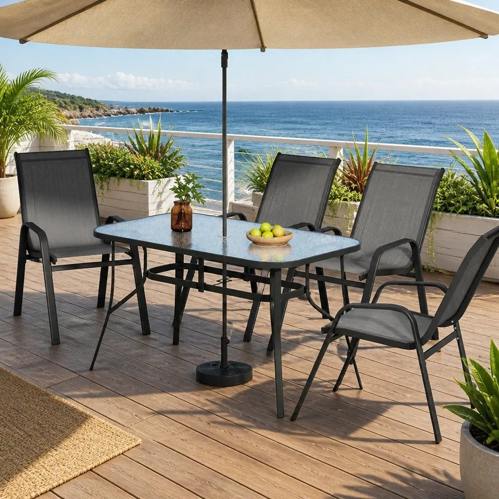 Outdoor Dining Set 5 Piece Patio Table Chairs Garden Furniture Stackable Grey