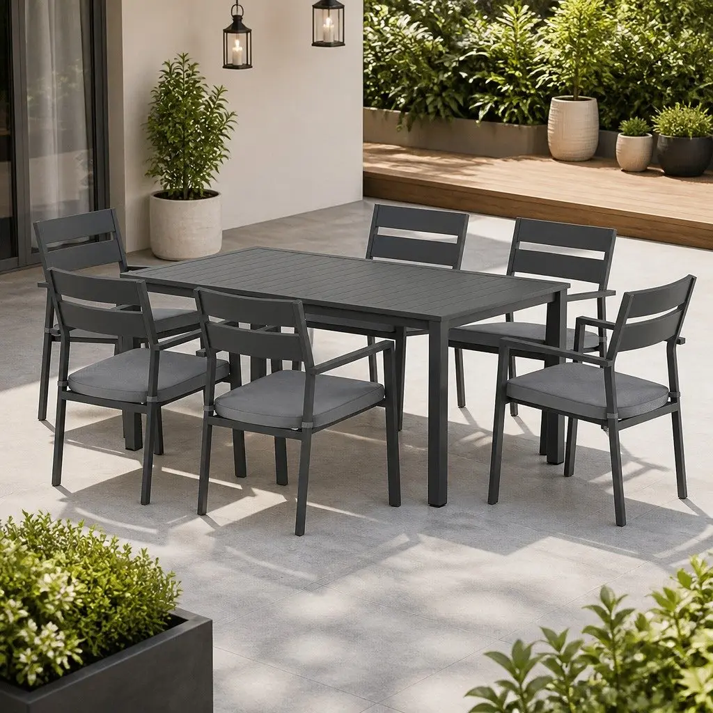 Outdoor Dining Set 7 Piece Table Chairs Black Garden Patio Furniture Setting