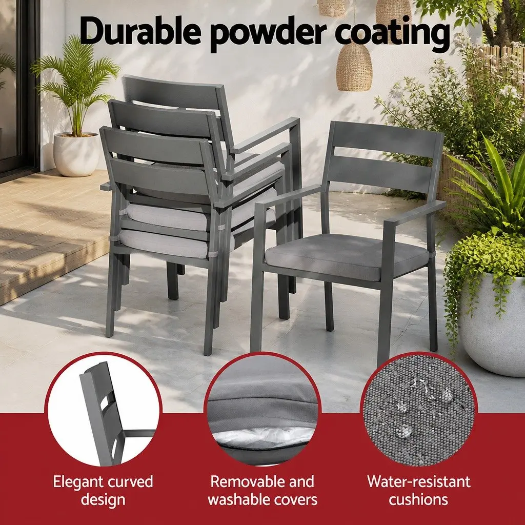 Outdoor Dining Set 7 Piece Table Chairs Black Garden Patio Furniture Setting