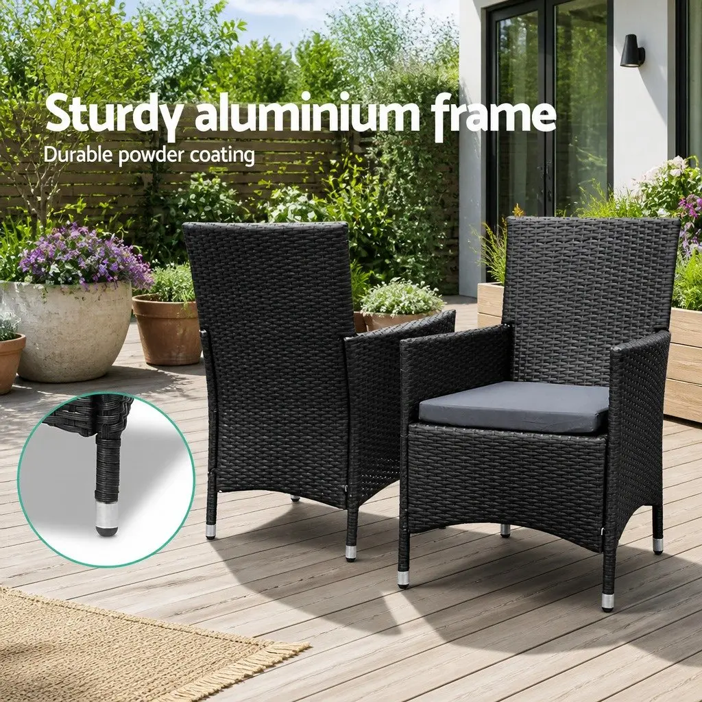 Outdoor Dining Set 7 Piece Wicker Lounge Chair Table Black Garden Furniture