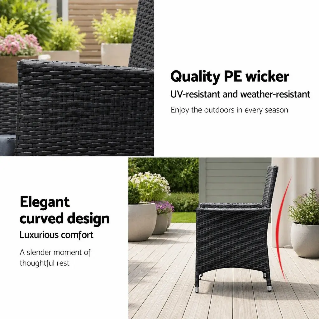 Outdoor Dining Set 7 Piece Wicker Lounge Chair Table Black Garden Furniture