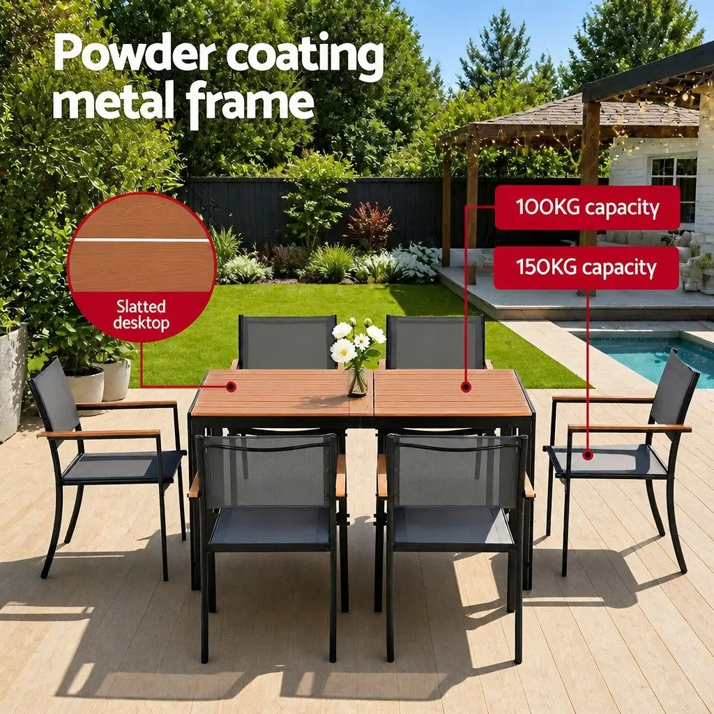 7PCS Outdoor Dining Set Table and Chairs Patio Garden Furniture Bistro Black