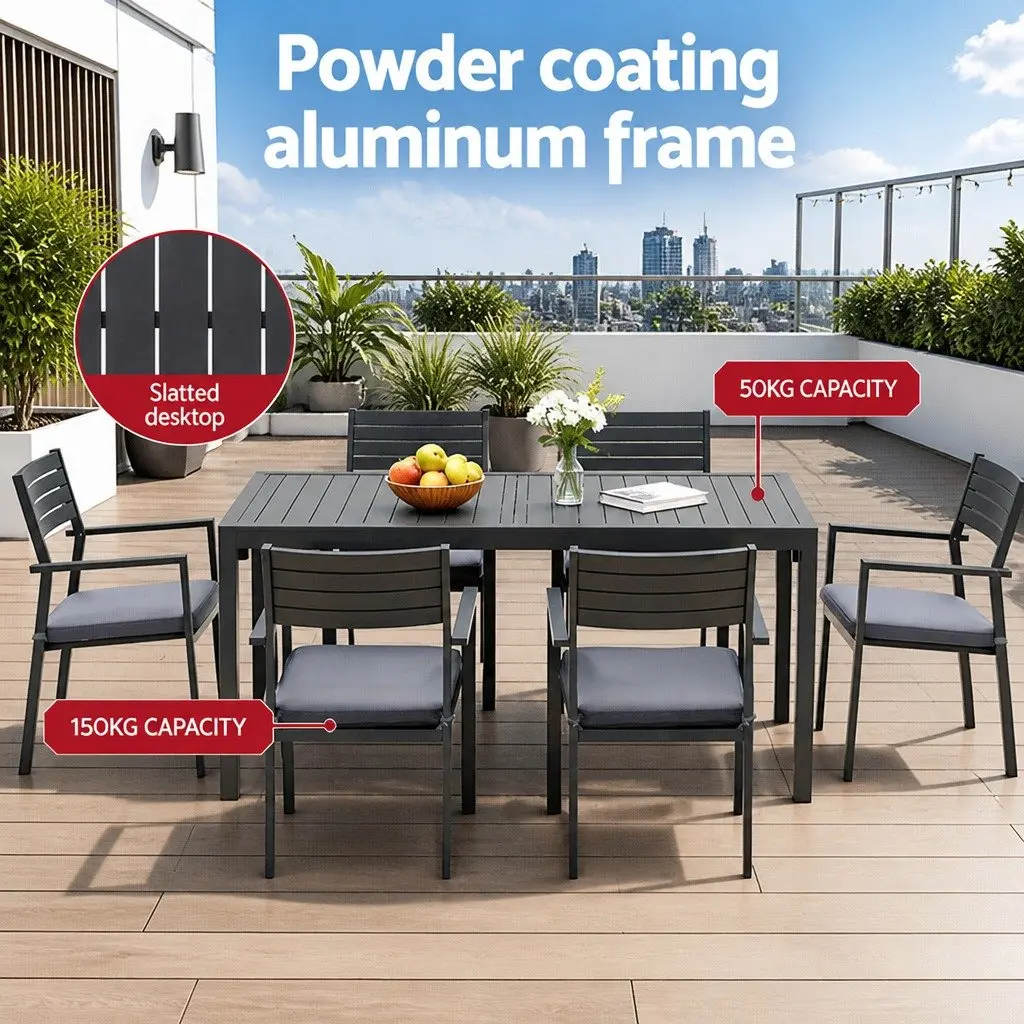 Outdoor Dining Set 9 Piece Extendable Aluminium Table and Chairs Black and Grey