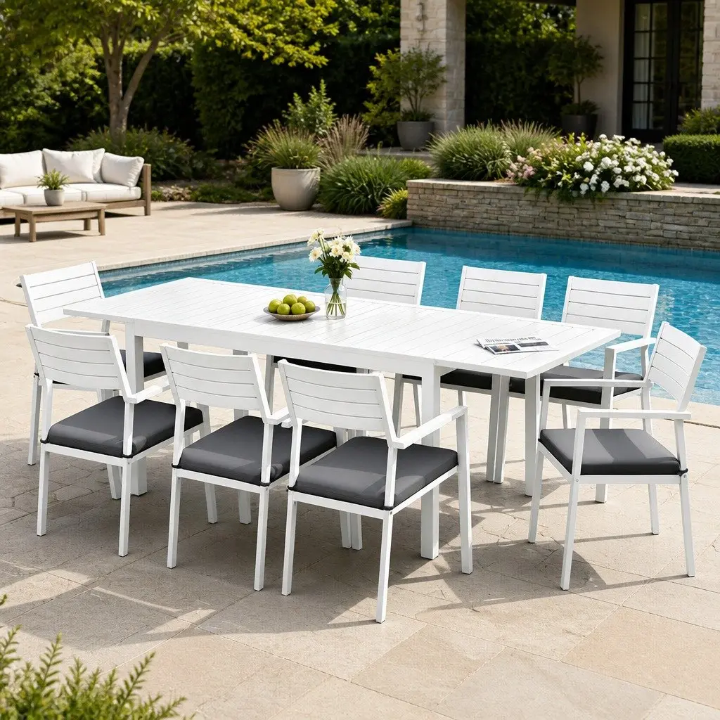 9-Piece Extendable Dining Set for Outdoor Use