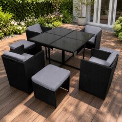 Comfortable 9-Piece Wicker Dining Set for 8 Guests