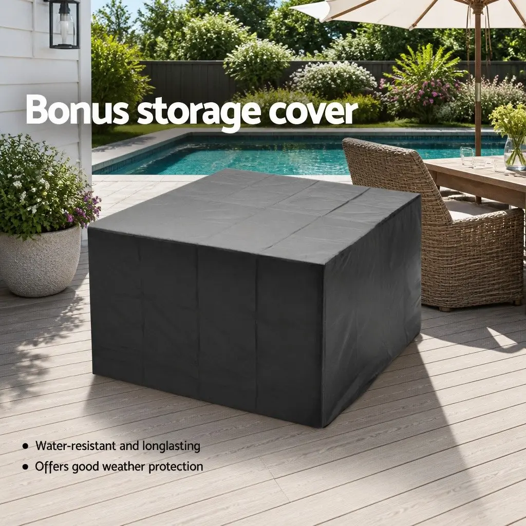 Outdoor Dining Set 9 Piece Wicker Table Chairs Grey Seat Cushions Storage Cover
