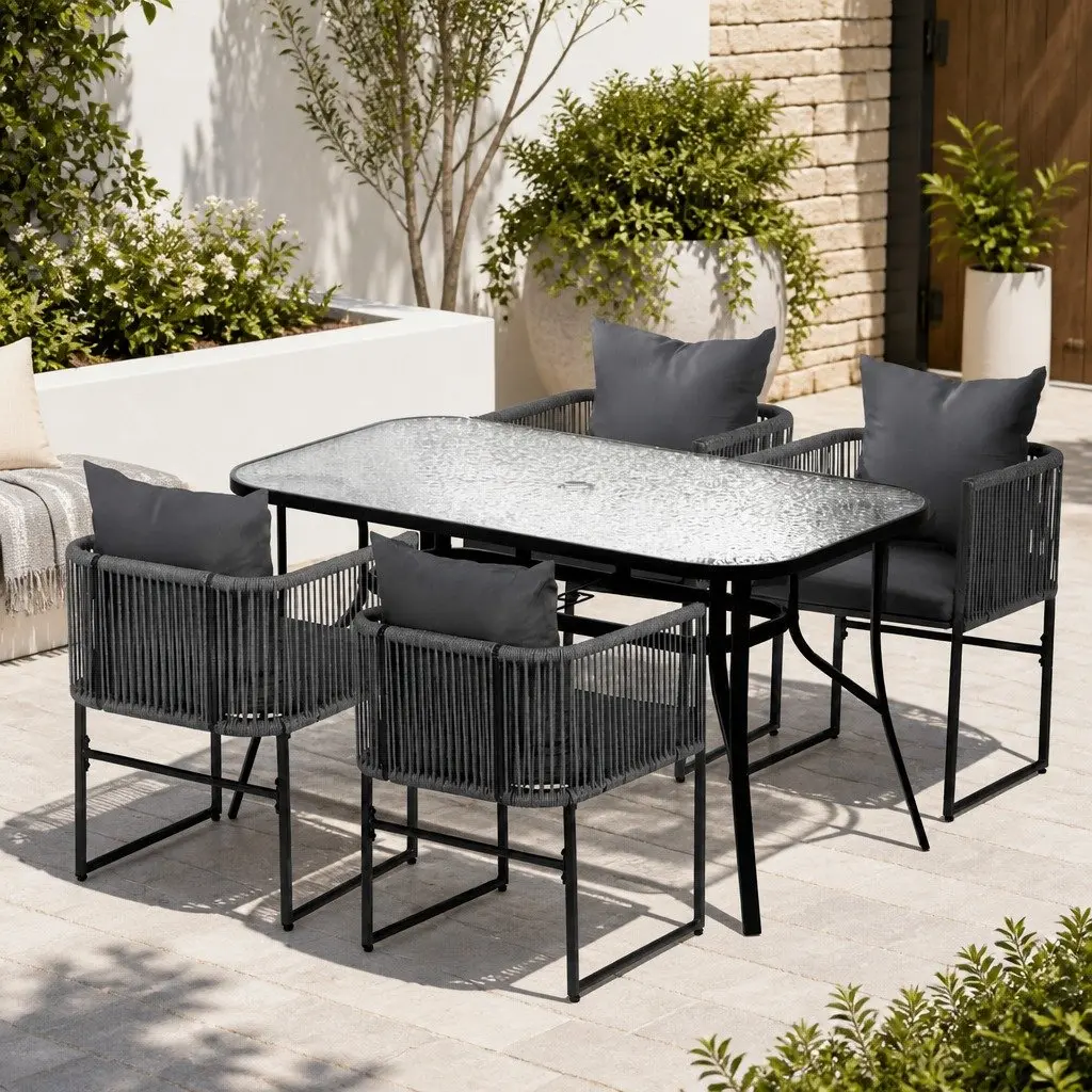 5PC Outdoor Dining Set Black Table Chairs Patio Furniture Garden Bistro Mesh