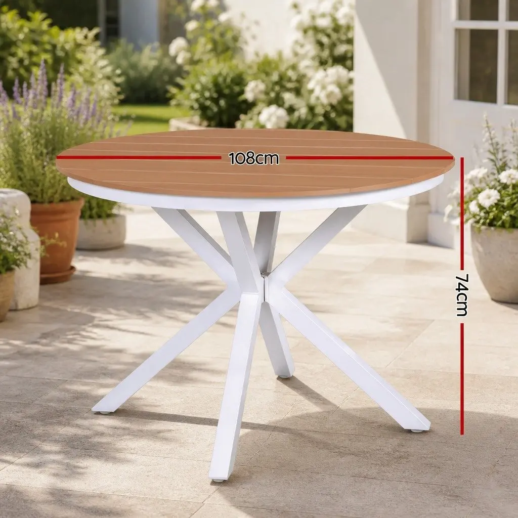 Round Outdoor Dining Table 108CM White WPC Top Aluminum Frame