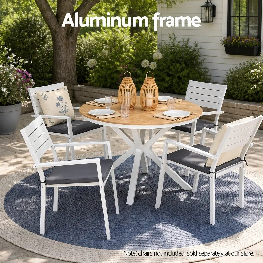 Round Outdoor Dining Table 108CM White WPC Top Aluminum Frame