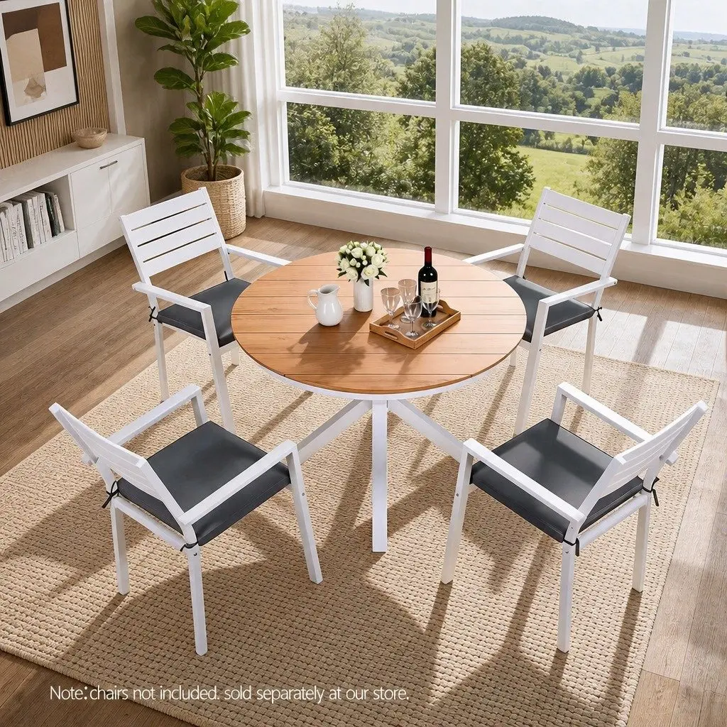 Round Outdoor Dining Table 108CM White WPC Top Aluminum Frame