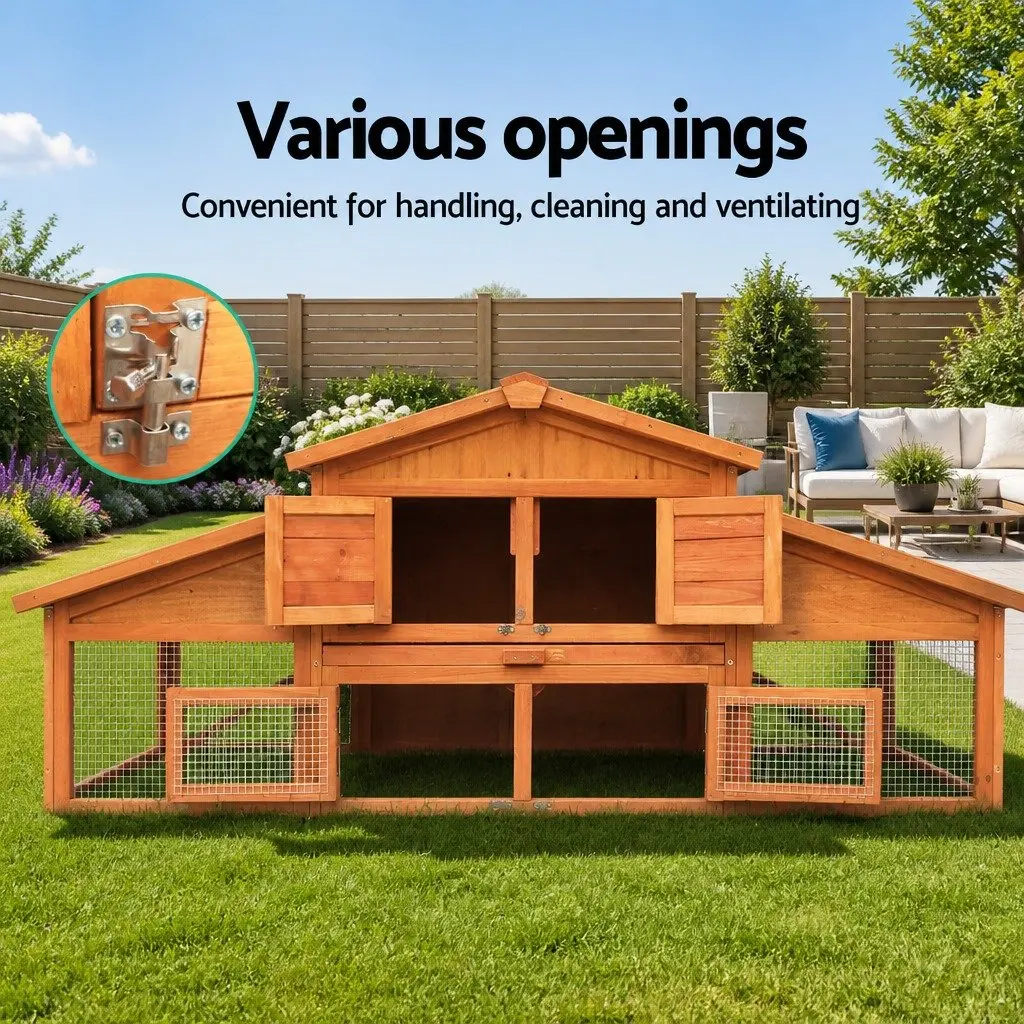 Wooden Chicken Coop Rabbit Hutch 169cm Pet House Enclosure Brown