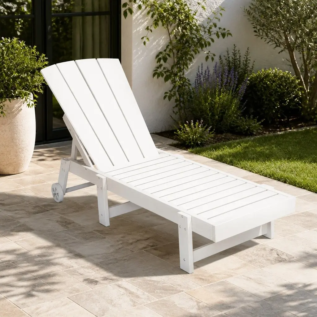Sun Lounge Chair Adjustable Outdoor Lounger 4-Position White