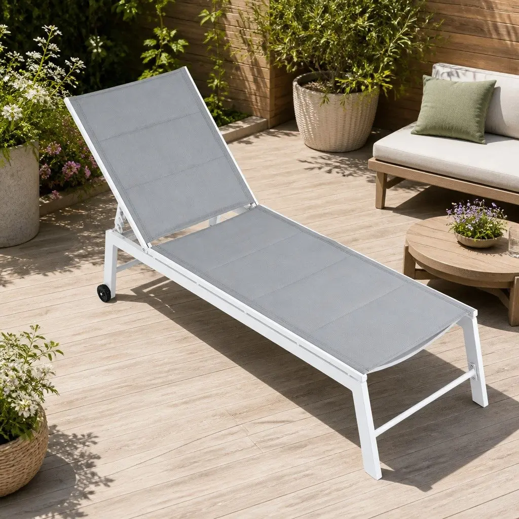 Adjustable Sun Lounger with Wheels