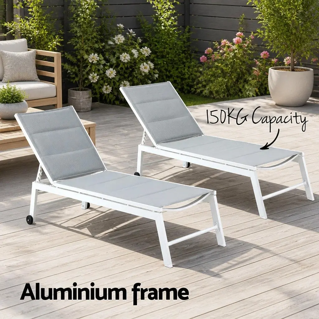 Sun Lounger Adjustable Backrest 182L x 59W cm White Outdoor Patio Furniture