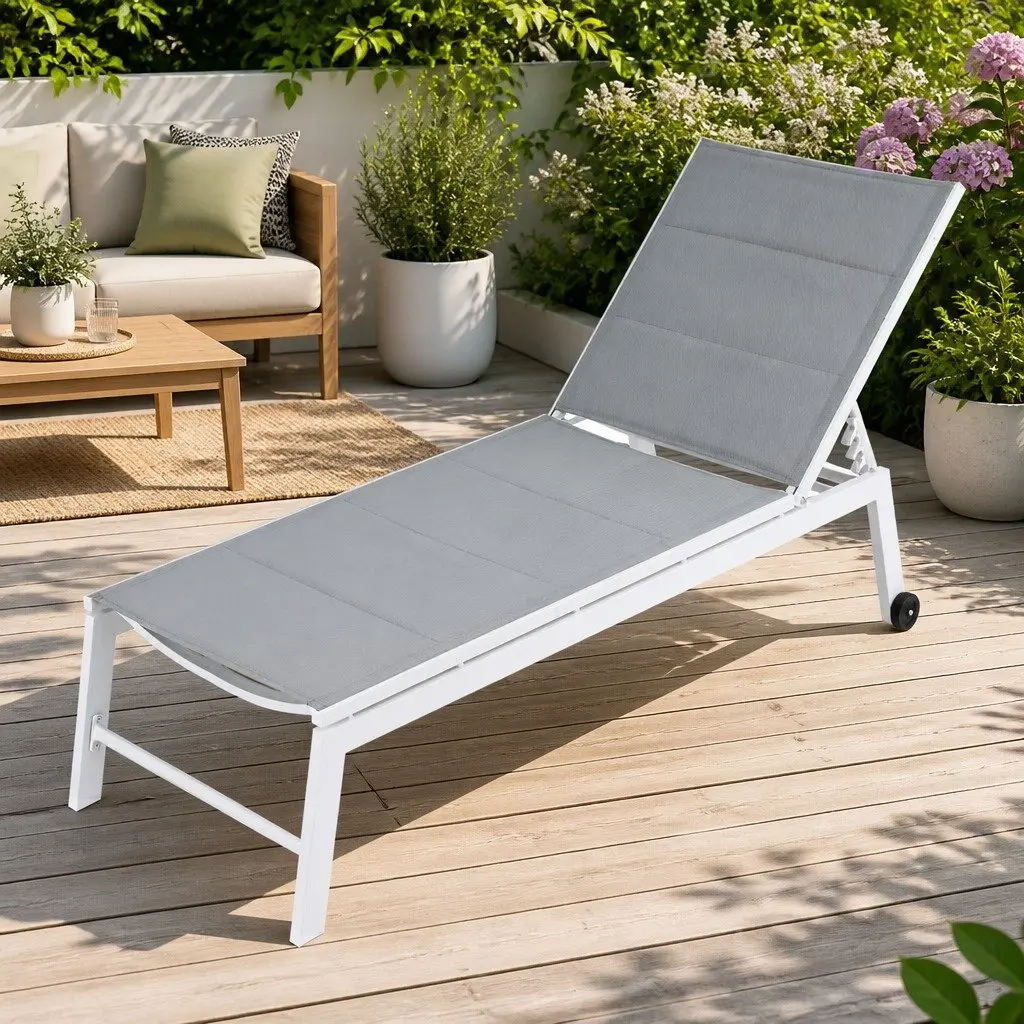 Sun Lounger Adjustable Backrest 182L x 59W cm White Outdoor Patio Furniture