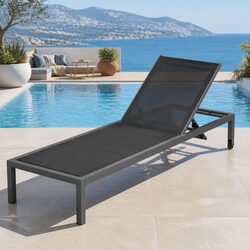 Outdoor Sun Lounger Folding Beach Chair Adjustable Backrest Wheels Patio Grey
