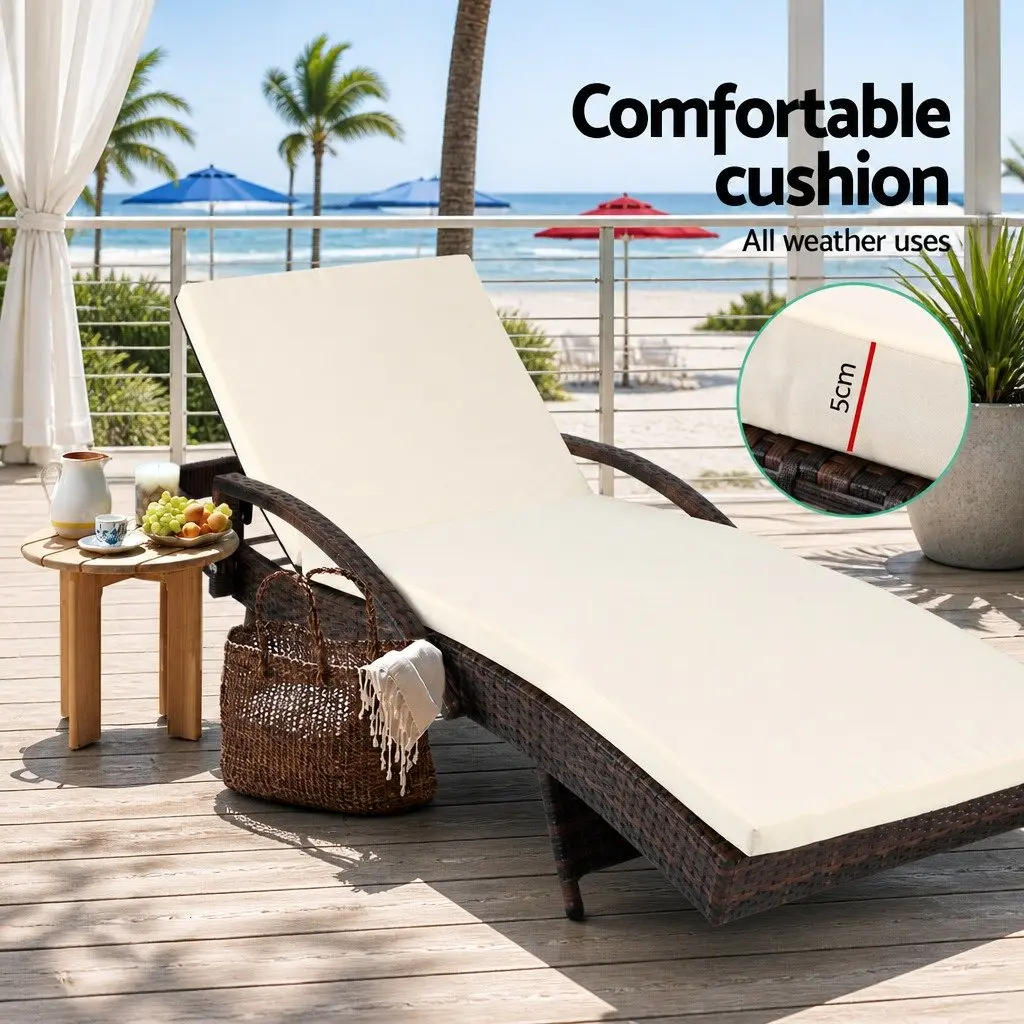 2PC Outdoor Sun Lounge Chair Adjustable Backrest Beach Patio Lounger Brown Beige