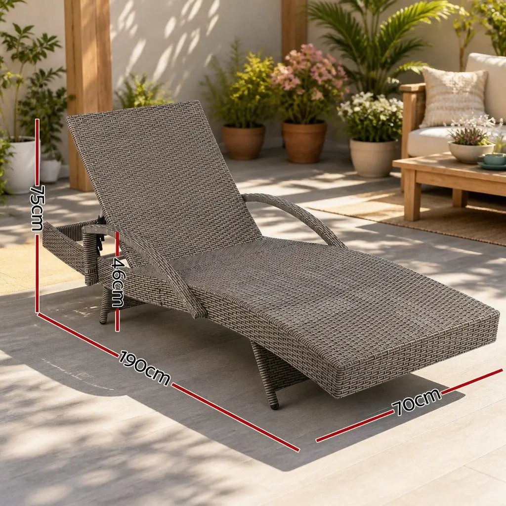 Sun Lounge Chair Adjustable Backrest Outdoor Furniture 2PC Grey Beige