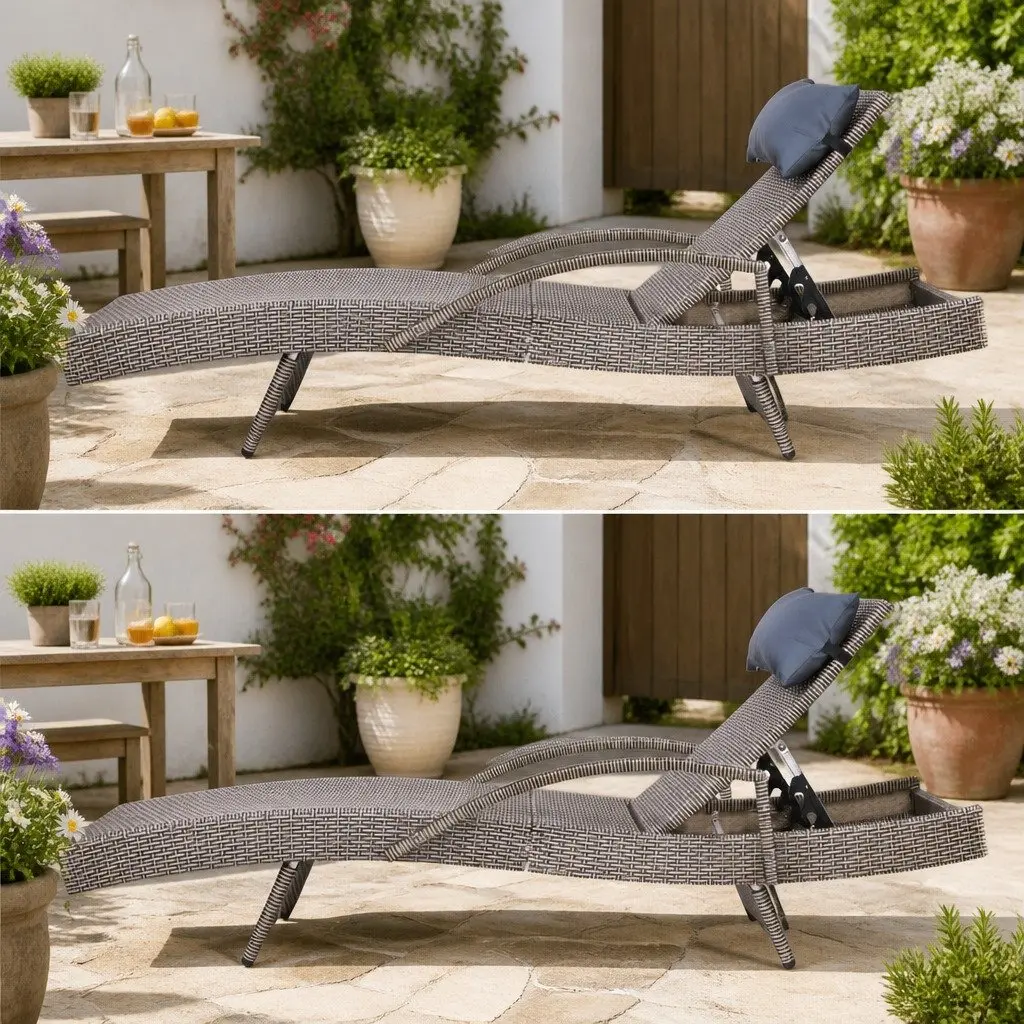 Sun Lounge Wicker Lounger Outdoor Furniture Adjustable Armchair Beach Recliner