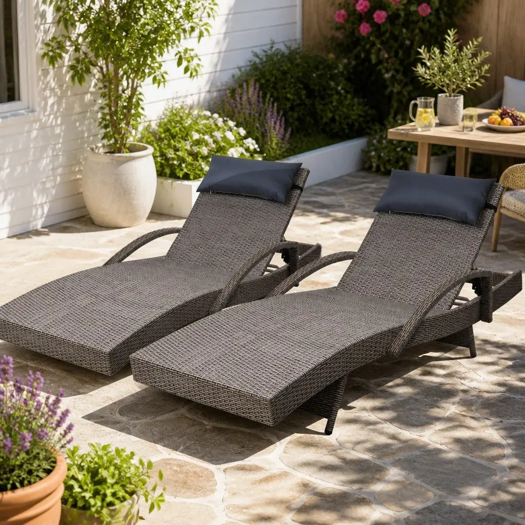 Sun Lounge Wicker Lounger Outdoor Furniture Adjustable Armchair Beach Recliner