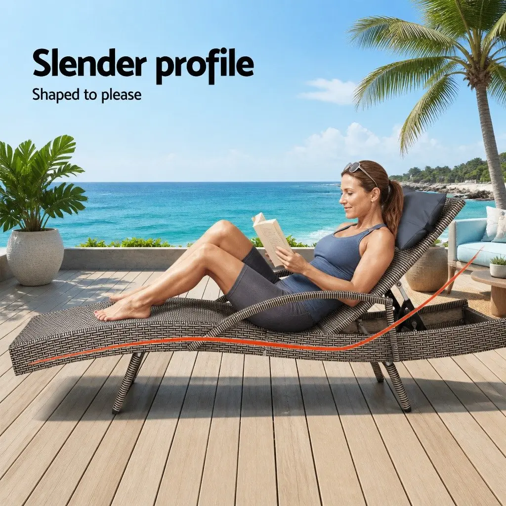 Grey Beige Outdoor Lounge with Headrest