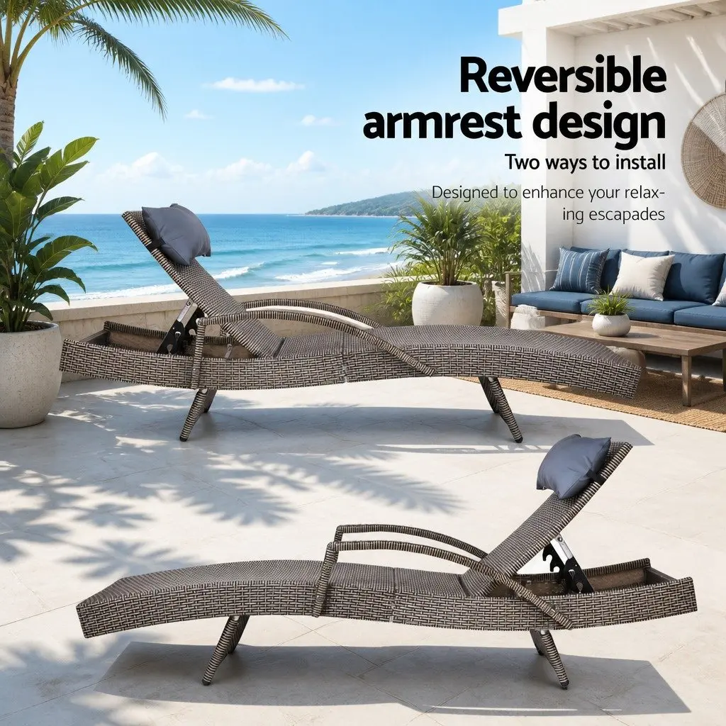 Grey Beige Outdoor Lounge with Headrest