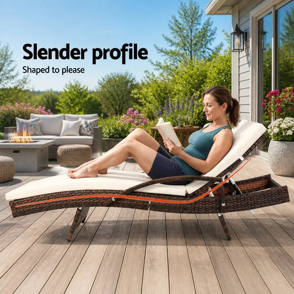 Outdoor Sun Lounge Chair Wicker Lounger Patio Furniture Adjustable Backrest