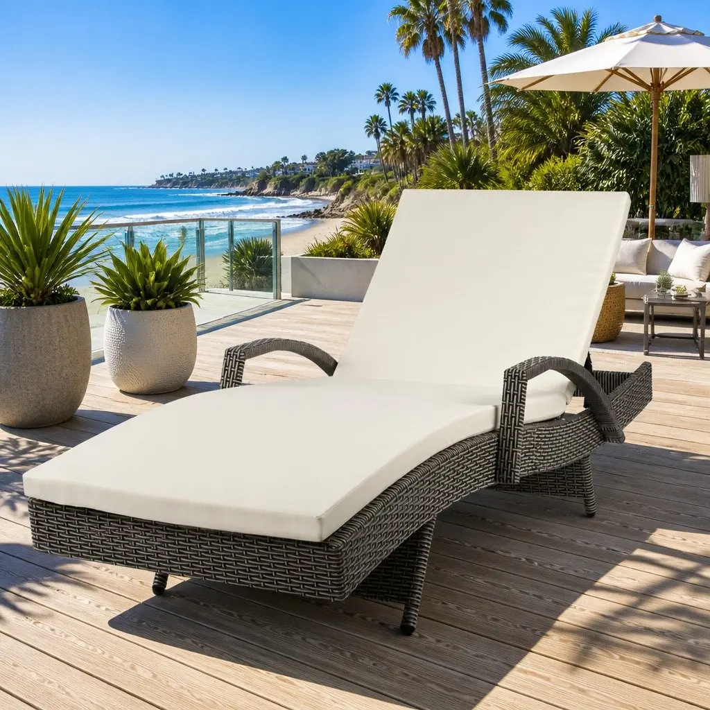 Sun Lounge Wicker Lounger Outdoor Furniture Adjustable Backrest Beach Chair