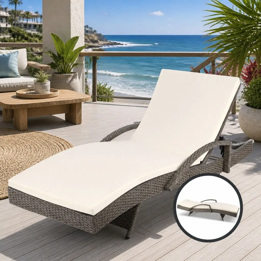 Sun Lounge Wicker Lounger Outdoor Furniture Adjustable Backrest Beach Chair