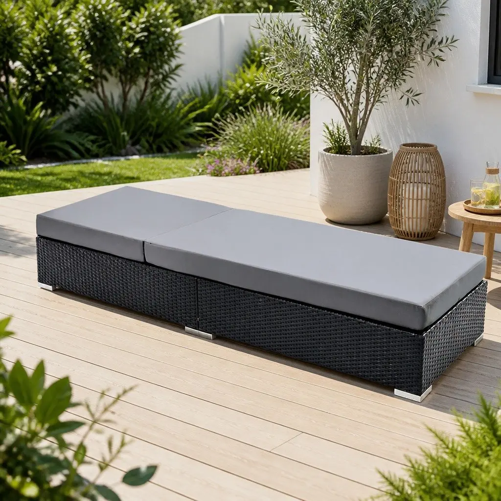 2PC Adjustable Wicker Sun Lounge for Relaxation