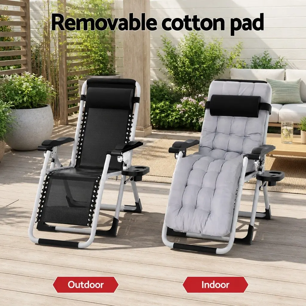 Folding Sun Lounger Reclining Outdoor Lounge Chair Adjustable Backrest Black