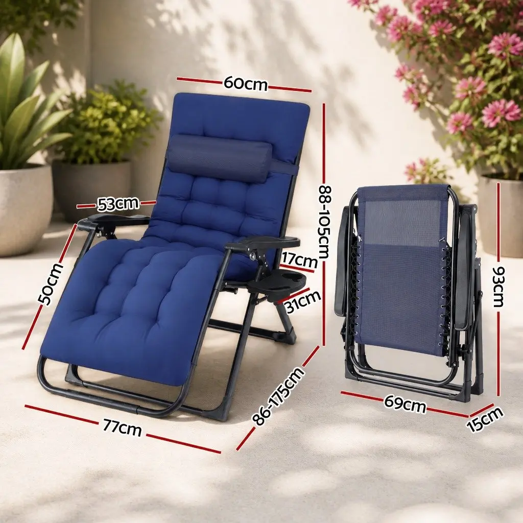 Folding Sun Lounger Adjustable Reclining Chair XL Blue