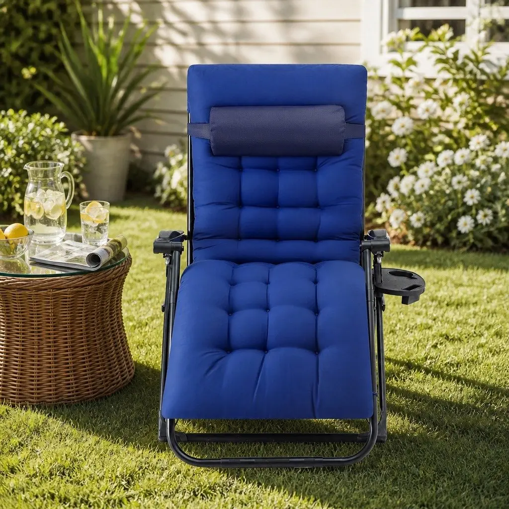 Folding Sun Lounger Adjustable Reclining Chair XL Blue