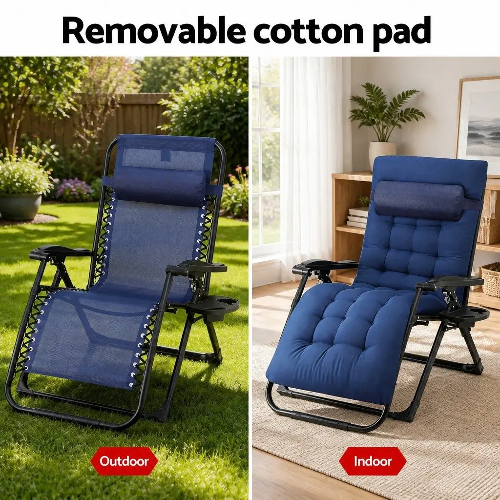 Folding Sun Lounger Adjustable Reclining Chair XL Blue