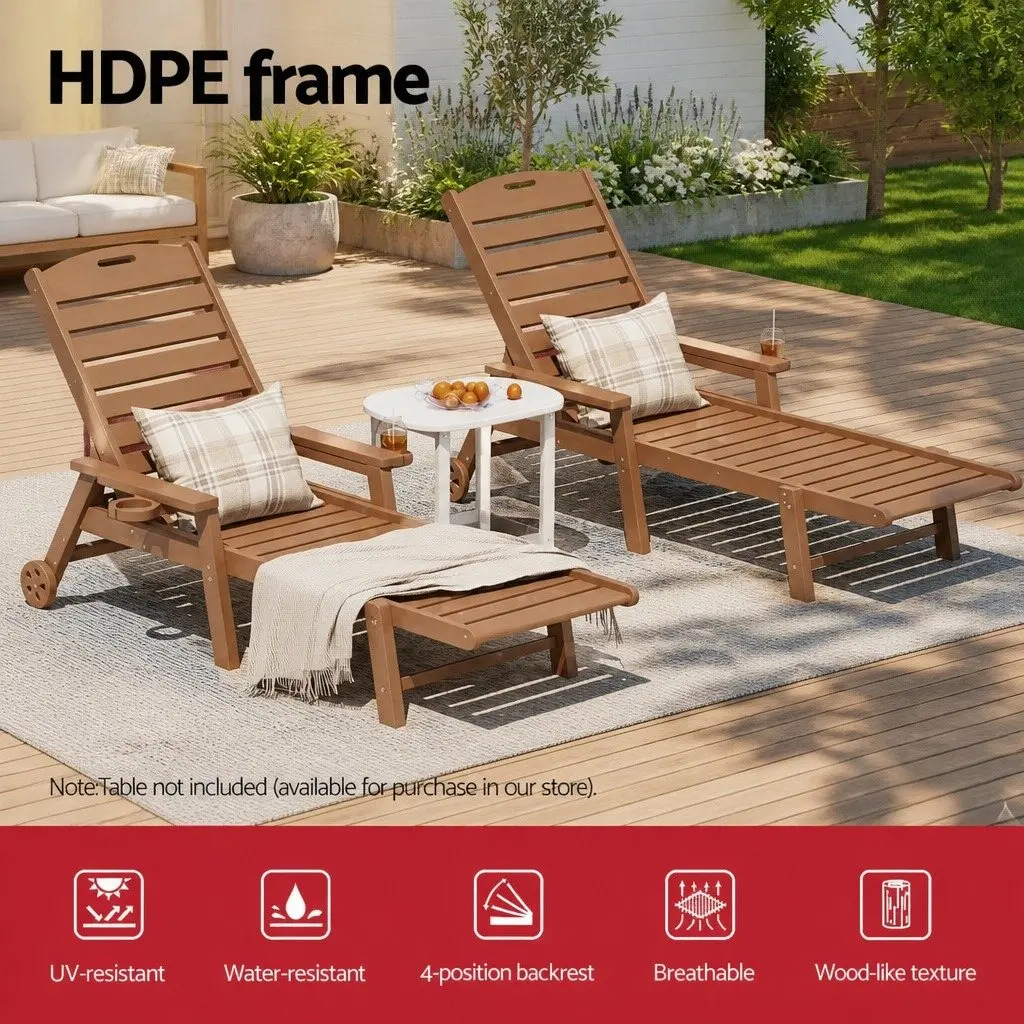 Sun Lounge Chair Adjustable Chaise Lounger Outdoor Patio Furniture Brown 4-Position