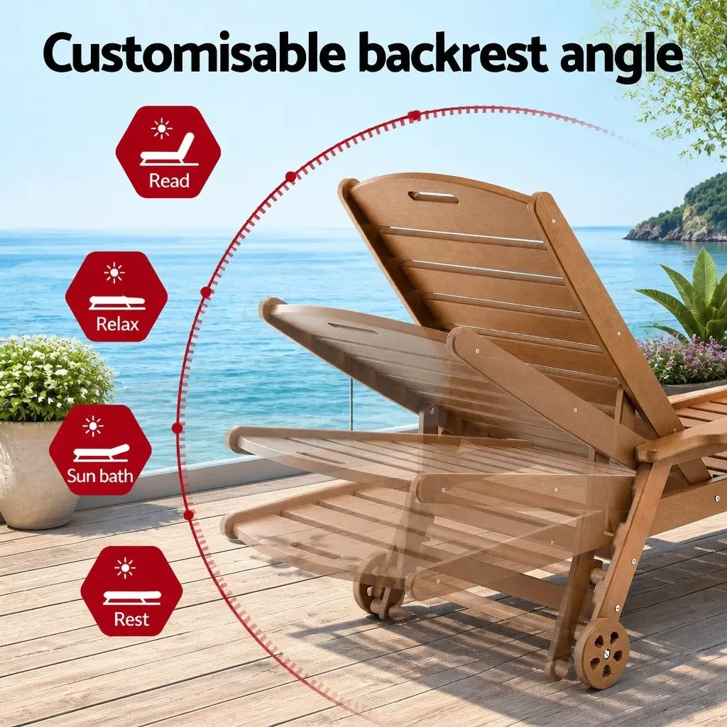 Sun Lounge Chair Adjustable Chaise Lounger Outdoor Patio Furniture Brown 4-Position