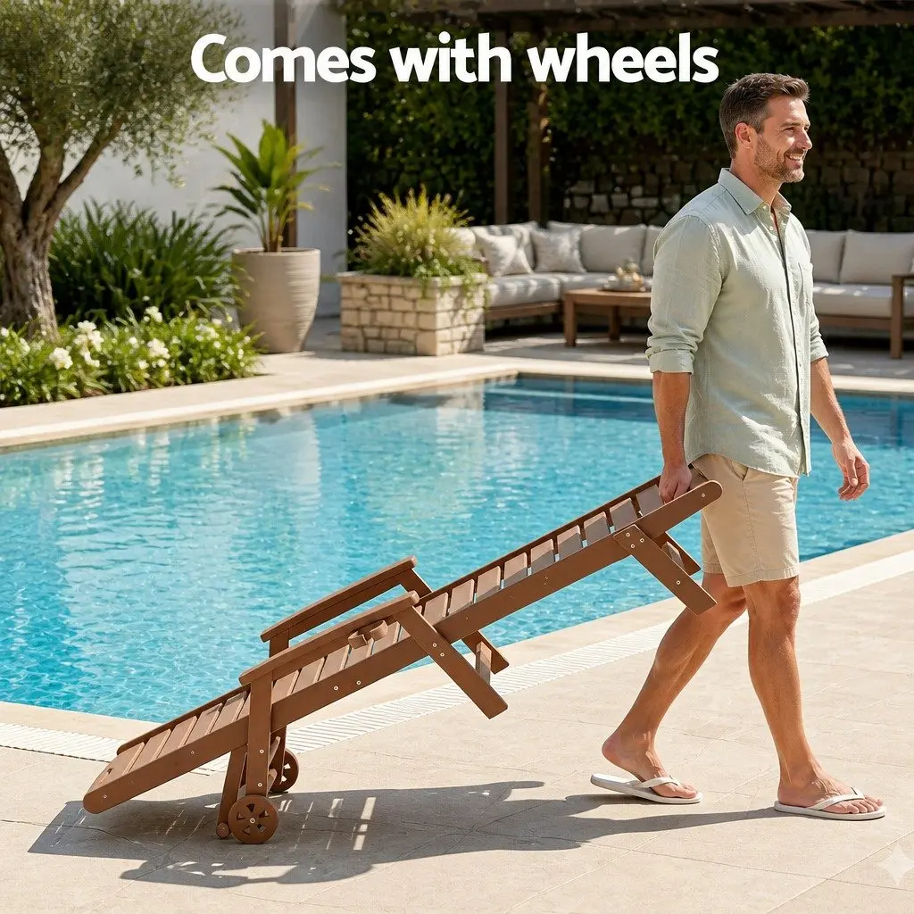 Sun Lounge Chair Adjustable Chaise Lounger Outdoor Patio Furniture Brown 4-Position