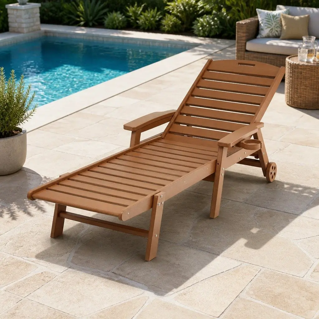 Sun Lounge Chair Adjustable Chaise Lounger Outdoor Patio Furniture Brown 4-Position