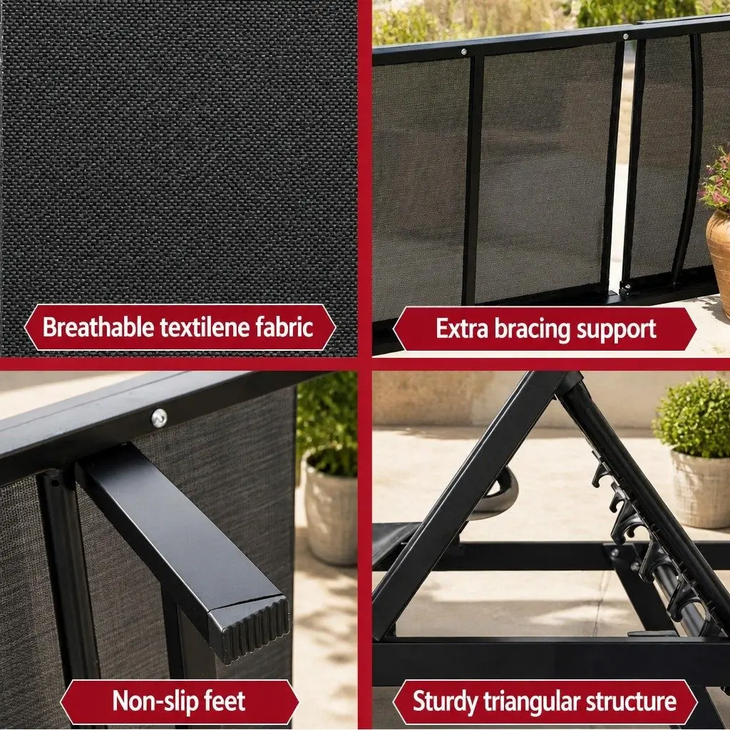 Outdoor Sun Lounger Adjustable Steel Frame Beach Chair Black