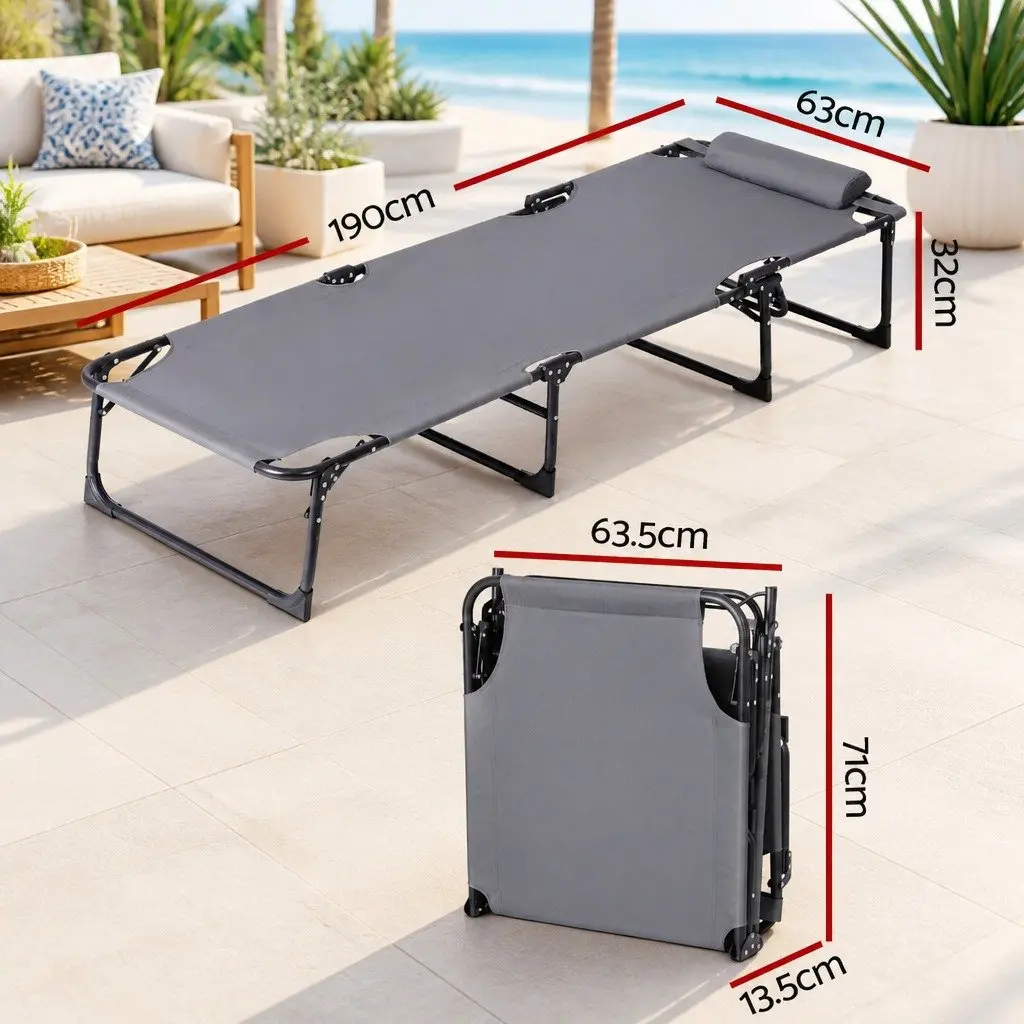Folding Beach Chair Outdoor Lounge Furniture 4-Position Adjustable Backrest Grey