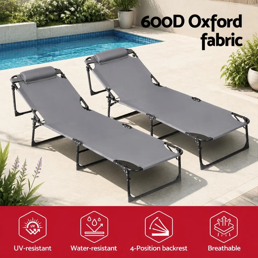 Folding Beach Chair Outdoor Lounge Furniture 4-Position Adjustable Backrest Grey