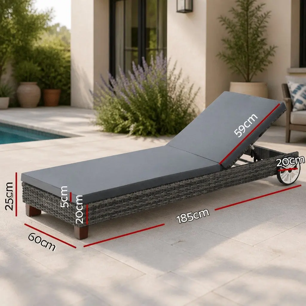 Outdoor Sun Lounger Adjustable Backrest 185 cm Grey