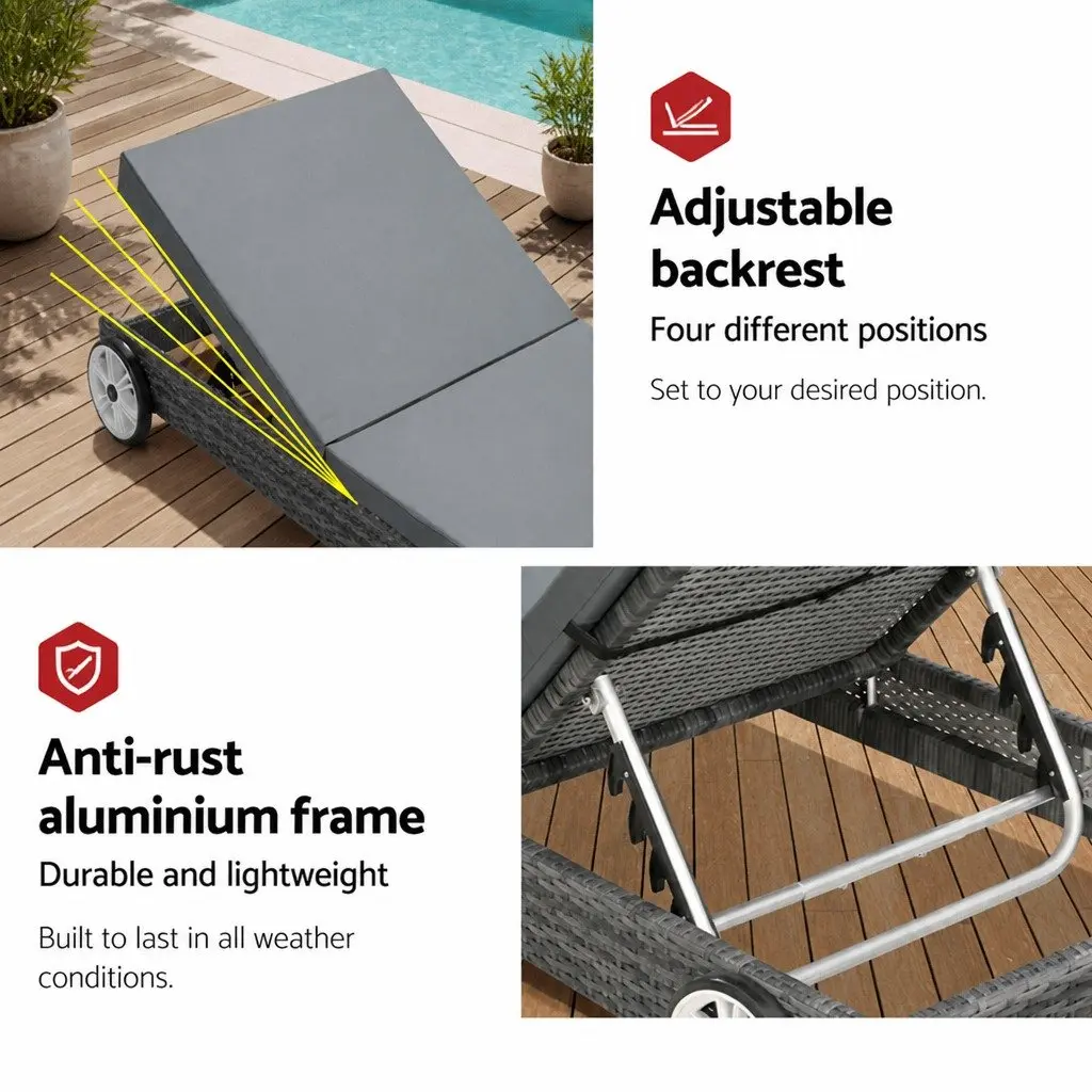 Outdoor Sun Lounger Adjustable Backrest 185 cm Grey