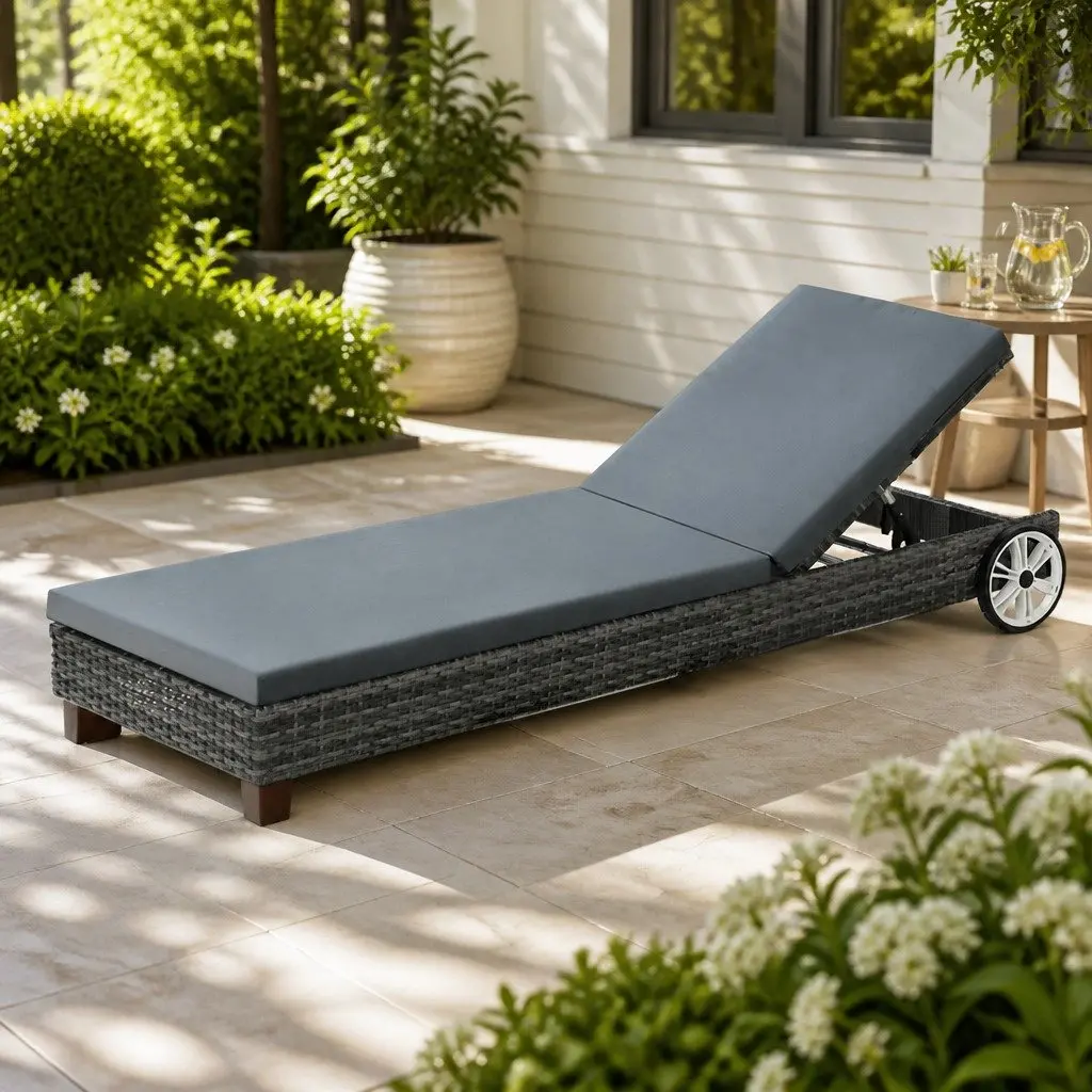 Outdoor Sun Lounger Adjustable Backrest 185 cm Grey