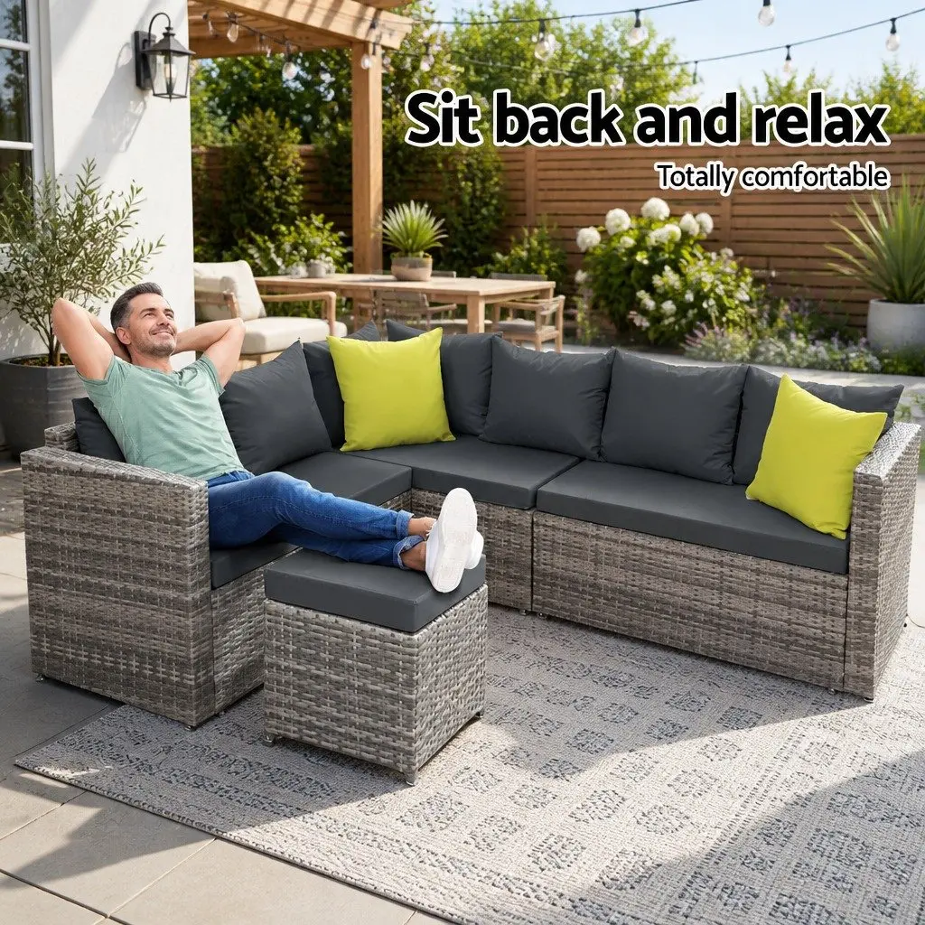 Outdoor Dining Sofa Set Grey Wicker Aluminum Frame Table Chairs Garden Furniture