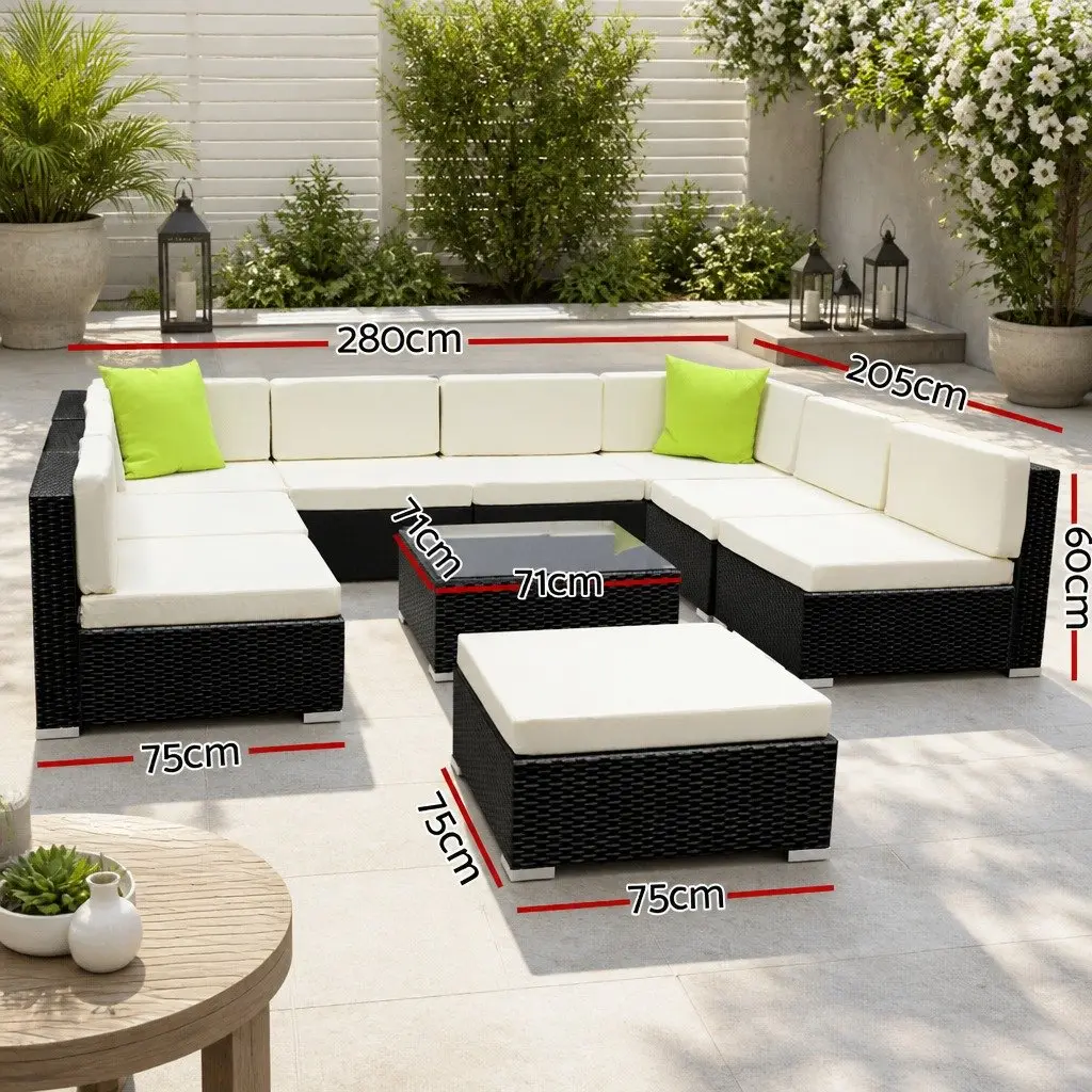 Wicker Outdoor Sofa Lounge Set 10 Piece Black Beige Lime Green 9 Seater Furniture